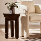 Black Mango Wood Round Side Table with Column Detail Base