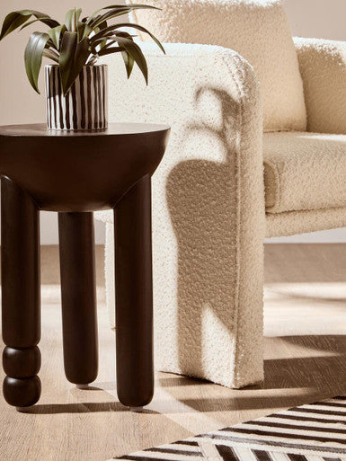 Black Mango Wood Round Side Table with Column Detail Base