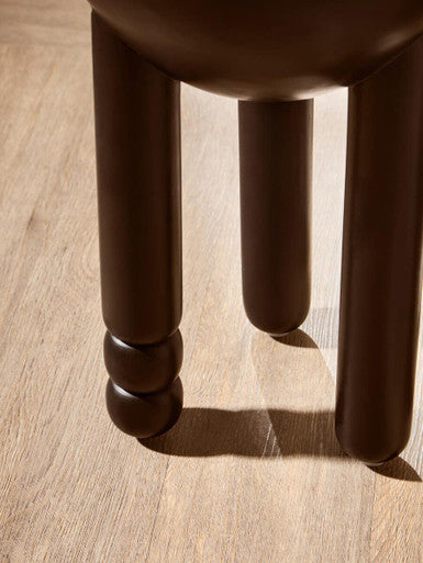 Black Mango Wood Round Side Table with Column Detail Base