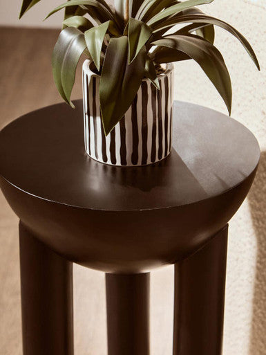 Black Mango Wood Round Side Table with Column Detail Base