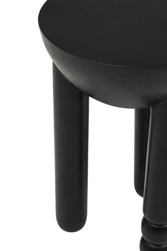 Black Mango Wood Round Side Table with Column Detail Base