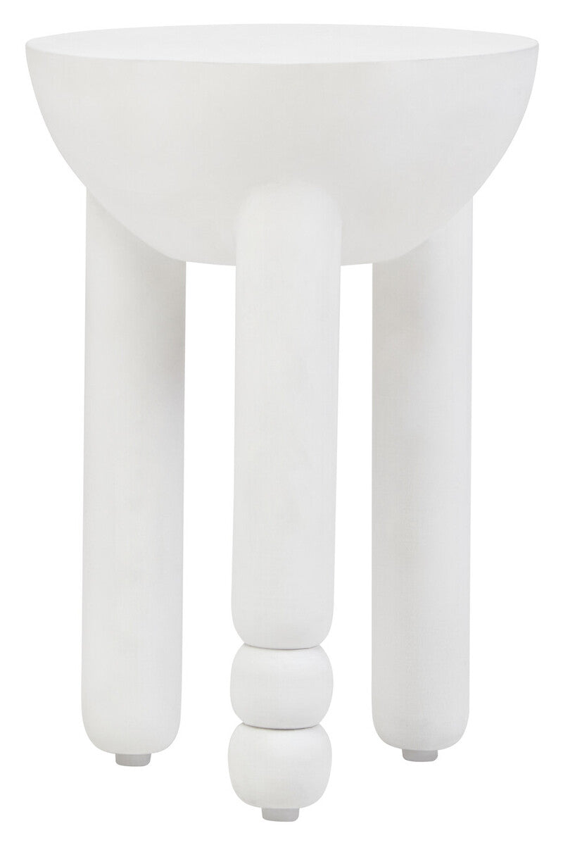 Whitewash Mango Wood Round Side Table with Column Detail Base