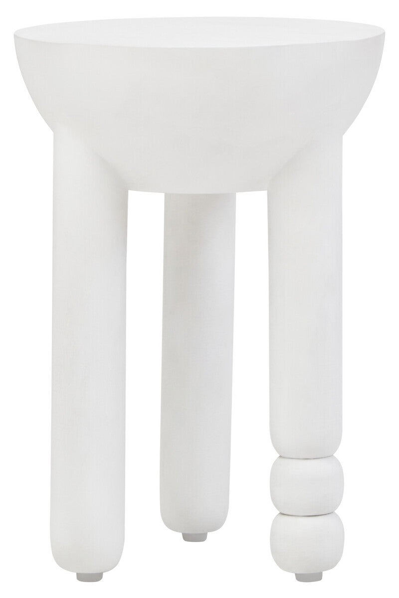 Whitewash Mango Wood Round Side Table with Column Detail Base