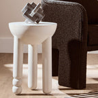Whitewash Mango Wood Round Side Table with Column Detail Base