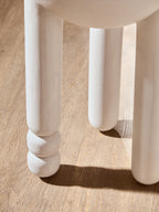 Whitewash Mango Wood Round Side Table with Column Detail Base