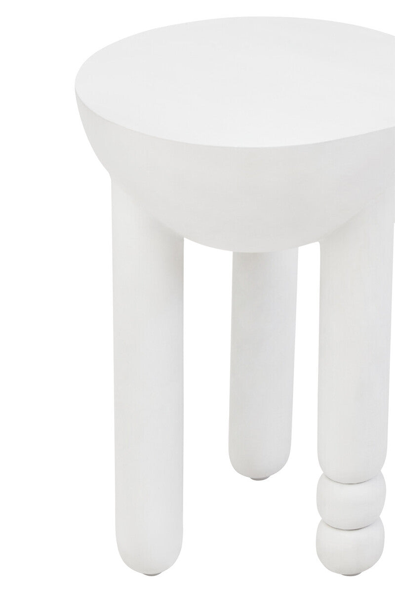 Whitewash Mango Wood Round Side Table with Column Detail Base