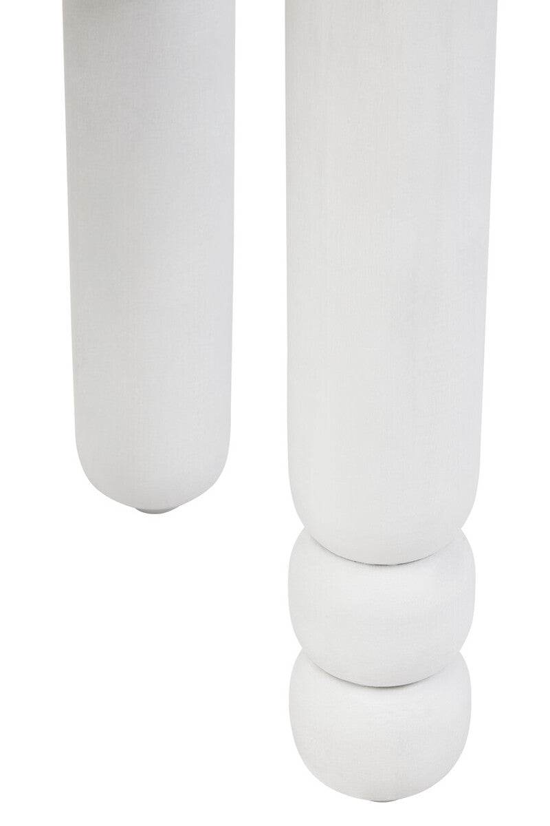 Whitewash Mango Wood Round Side Table with Column Detail Base