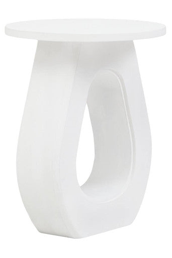 Whitewash Finish Mango Wood Accent Table with Horseshoe Cutout Base