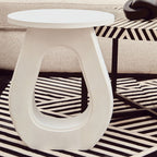 Whitewash Finish Mango Wood Accent Table with Horseshoe Cutout Base