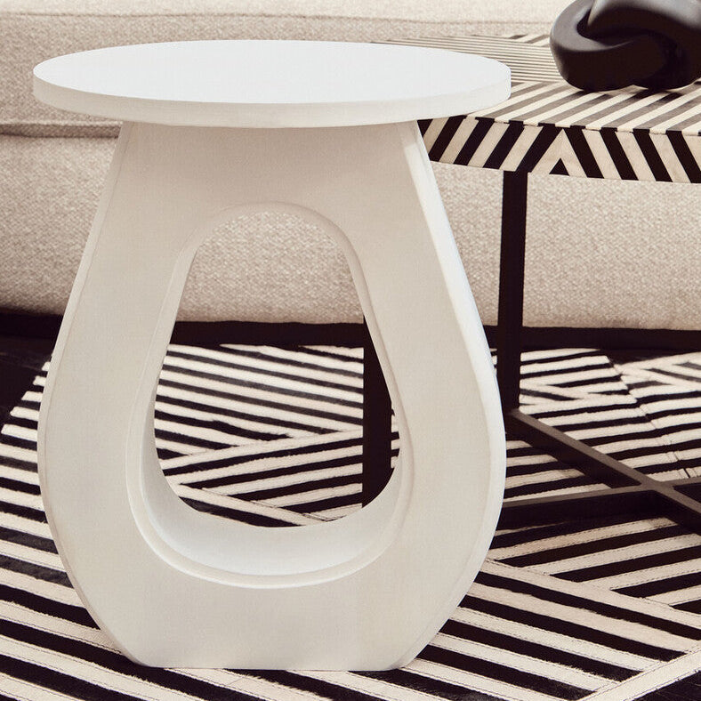 Whitewash Finish Mango Wood Accent Table with Horseshoe Cutout Base