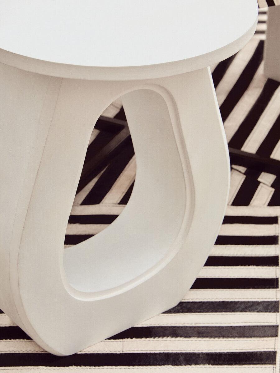 Whitewash Finish Mango Wood Accent Table with Horseshoe Cutout Base