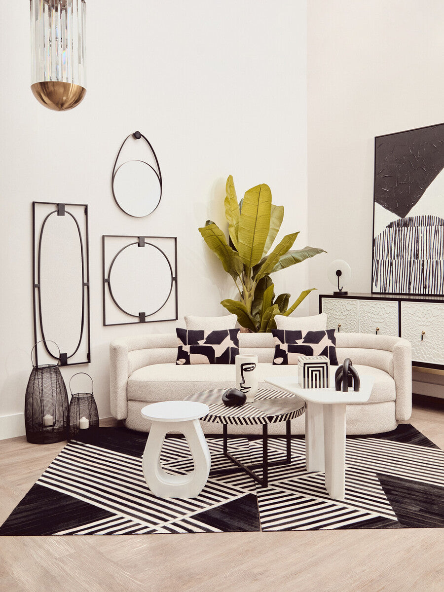Whitewash Finish Mango Wood Accent Table with Horseshoe Cutout Base