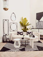 Whitewash Finish Mango Wood Accent Table with Horseshoe Cutout Base