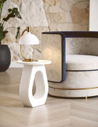 Whitewash Finish Mango Wood Accent Table with Horseshoe Cutout Base