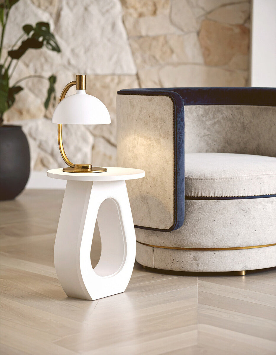 Whitewash Finish Mango Wood Accent Table with Horseshoe Cutout Base