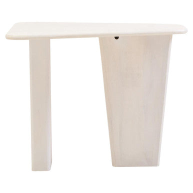 Whitewash Finish Mango Wood Pedestal Coffee Table with Ridged Base