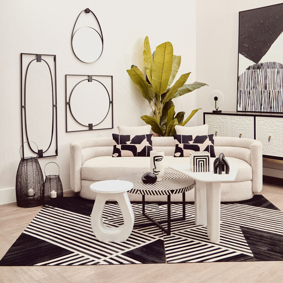 Whitewash Finish Mango Wood Pedestal Coffee Table with Ridged Base