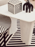 Whitewash Finish Mango Wood Pedestal Coffee Table with Ridged Base