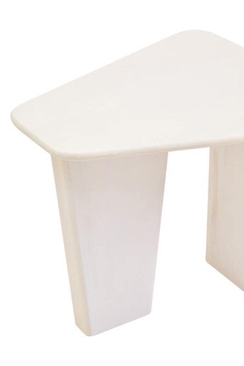 Whitewash Finish Mango Wood Pedestal Coffee Table with Ridged Base