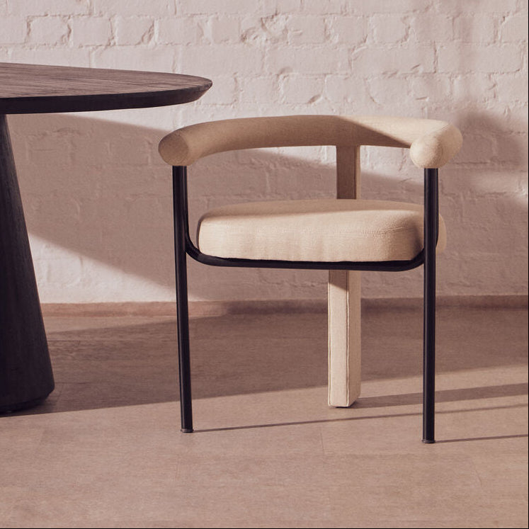 Cream Textured Linen Dining Chair