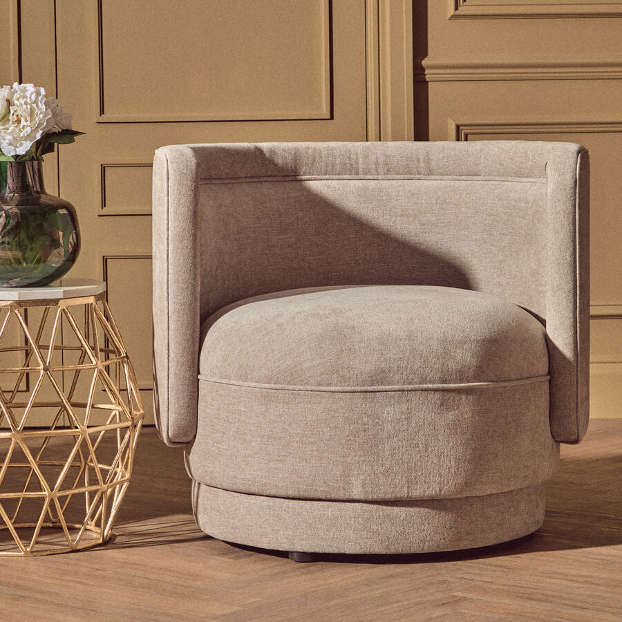 Taupe Chenille Effect Curved Chair