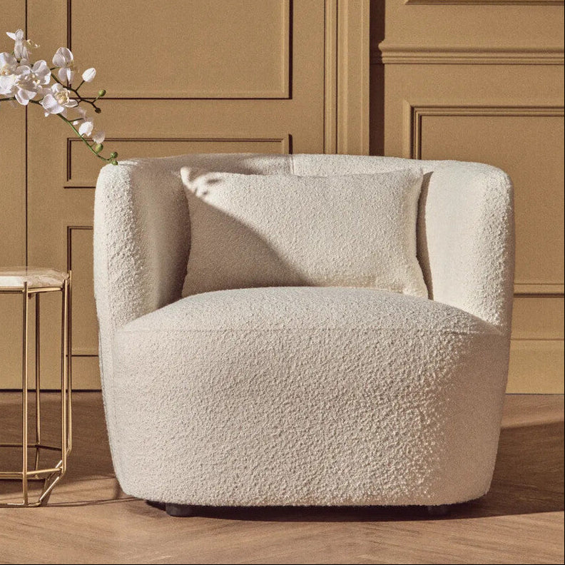 Cream Textured Fabric Curved Chair