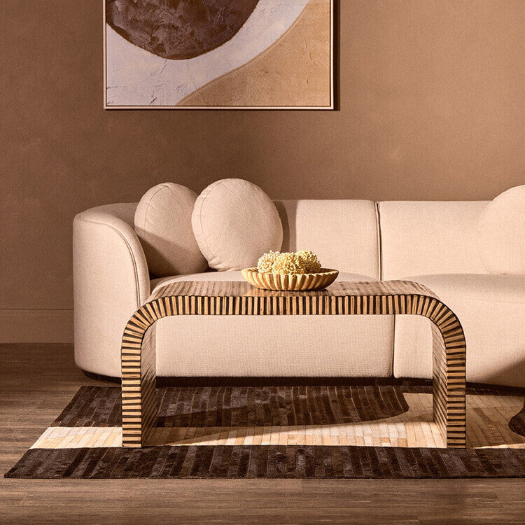 Natural Bamboo Inlay Curved Coffee Table