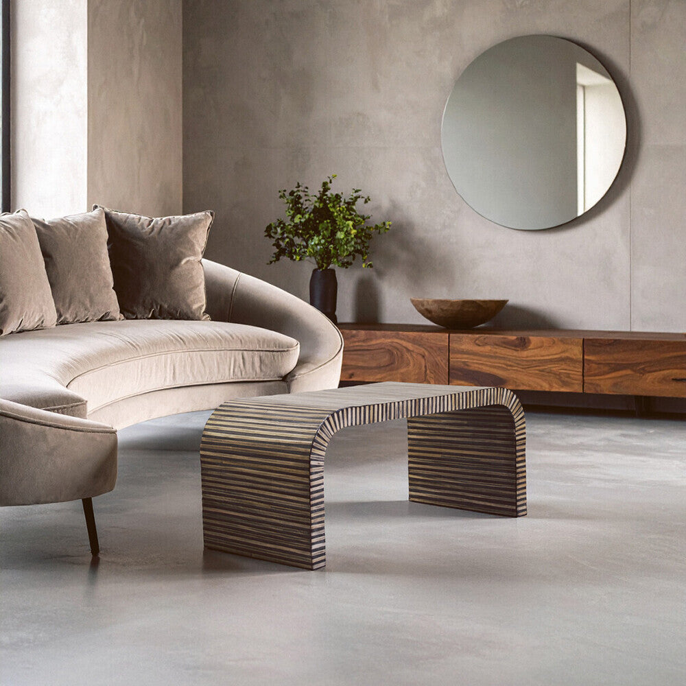 Natural Bamboo Inlay Curved Coffee Table