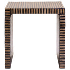 Natural Bamboo Inlay Square Side Table with Linear Pattern and Open Base