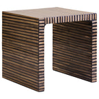 Natural Bamboo Inlay Square Side Table with Linear Pattern and Open Base