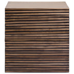 Natural Bamboo Inlay Square Side Table with Linear Pattern and Open Base