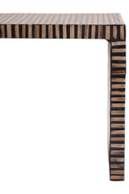 Natural Bamboo Inlay Square Side Table with Linear Pattern and Open Base