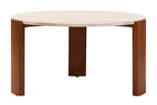 Travertine and Natural Acacia Wood Large Round Coffee Table