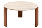 Travertine and Natural Acacia Wood Large Round Coffee Table