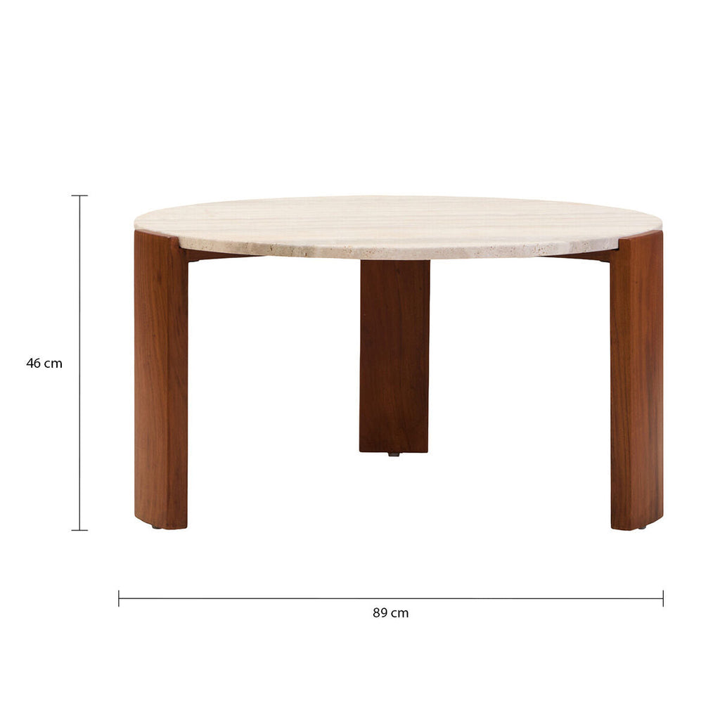 Travertine and Natural Acacia Wood Large Round Coffee Table