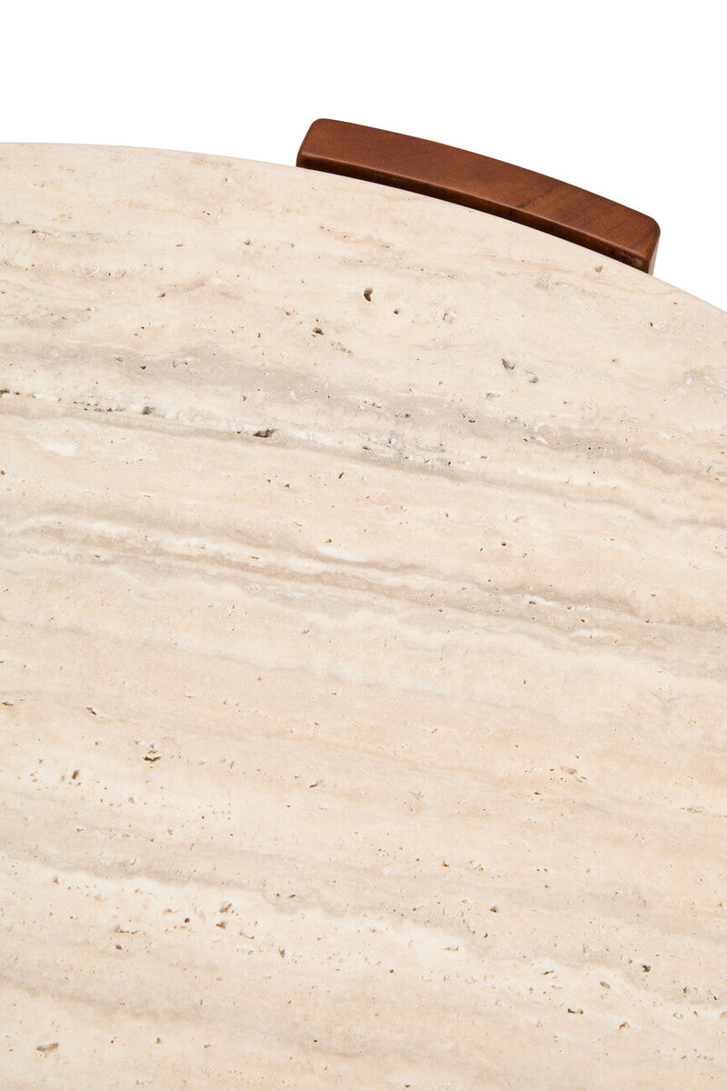 Travertine and Natural Acacia Wood Large Round Coffee Table
