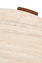 Travertine and Natural Acacia Wood Large Round Coffee Table