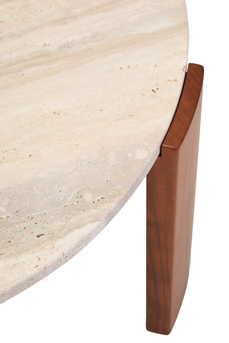 Travertine and Natural Acacia Wood Large Round Coffee Table