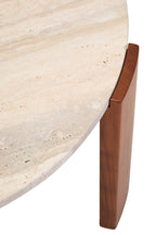 Travertine and Natural Acacia Wood Large Round Coffee Table