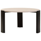 Cream Marble and Black Acacia Wood Large Round Coffee Table
