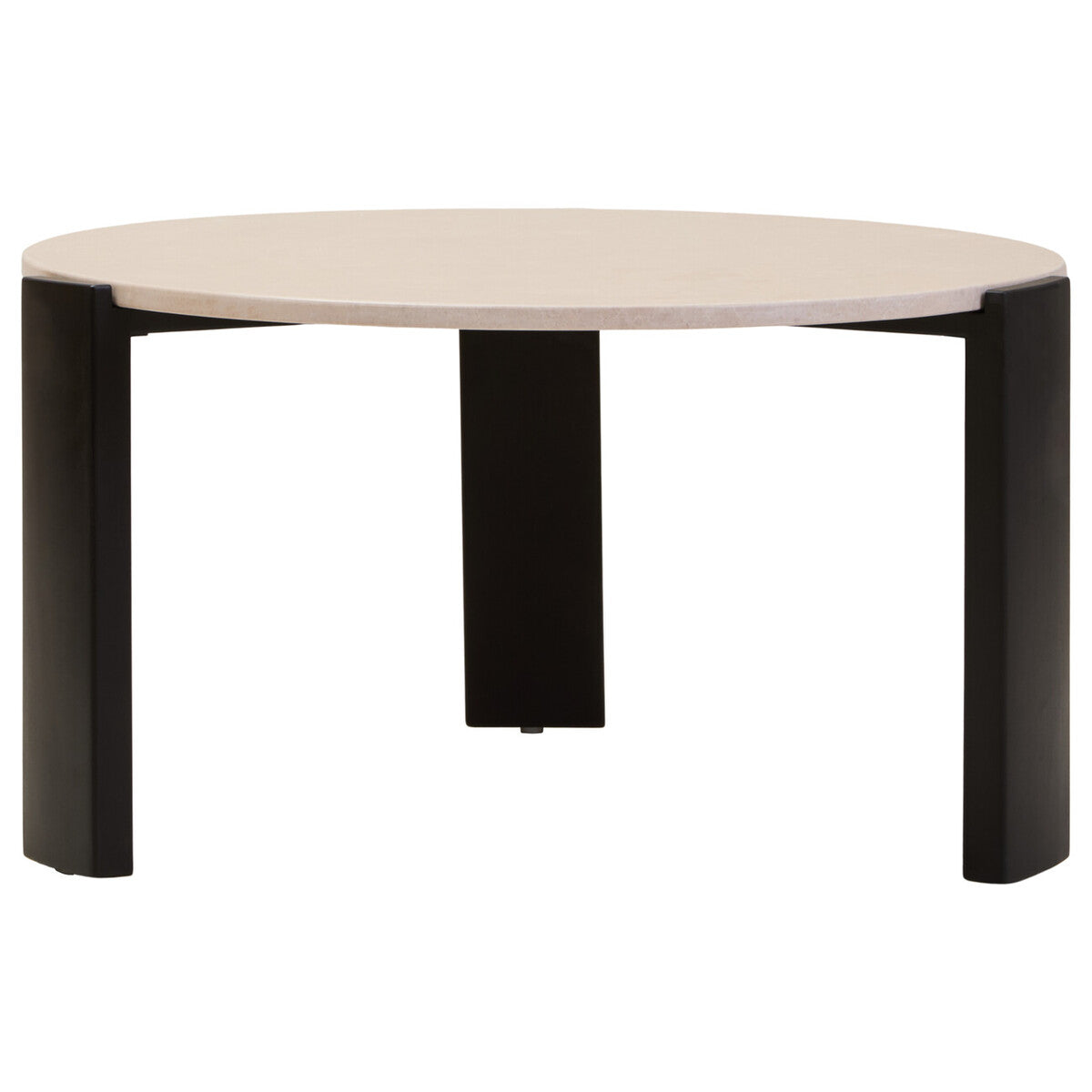 Cream Marble and Black Acacia Wood Large Round Coffee Table