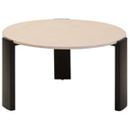 Cream Marble and Black Acacia Wood Large Round Coffee Table