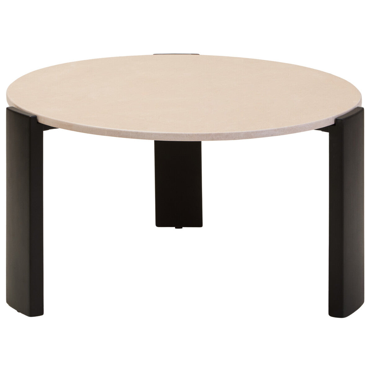 Cream Marble and Black Acacia Wood Large Round Coffee Table