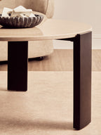 Cream Marble and Black Acacia Wood Large Round Coffee Table