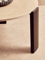 Cream Marble and Black Acacia Wood Large Round Coffee Table
