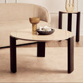 Cream Marble and Black Acacia Wood Large Round Coffee Table