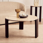 Cream Marble and Black Acacia Wood Large Round Coffee Table