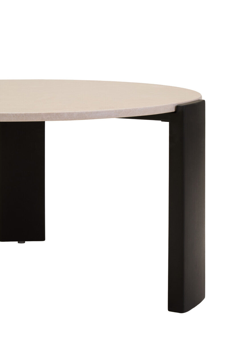 Cream Marble and Black Acacia Wood Large Round Coffee Table