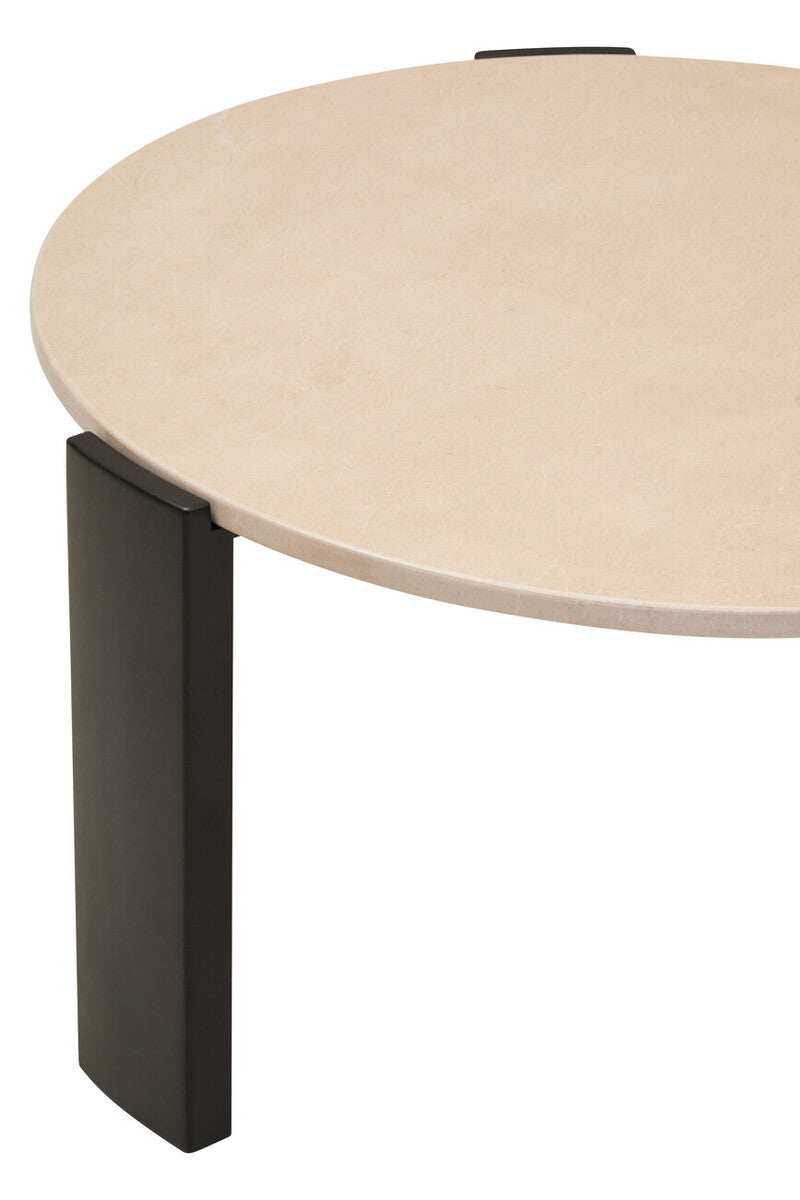 Cream Marble and Black Acacia Wood Large Round Coffee Table