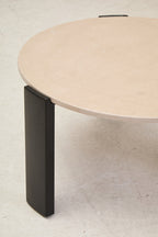 Cream Marble and Black Acacia Wood Large Round Coffee Table